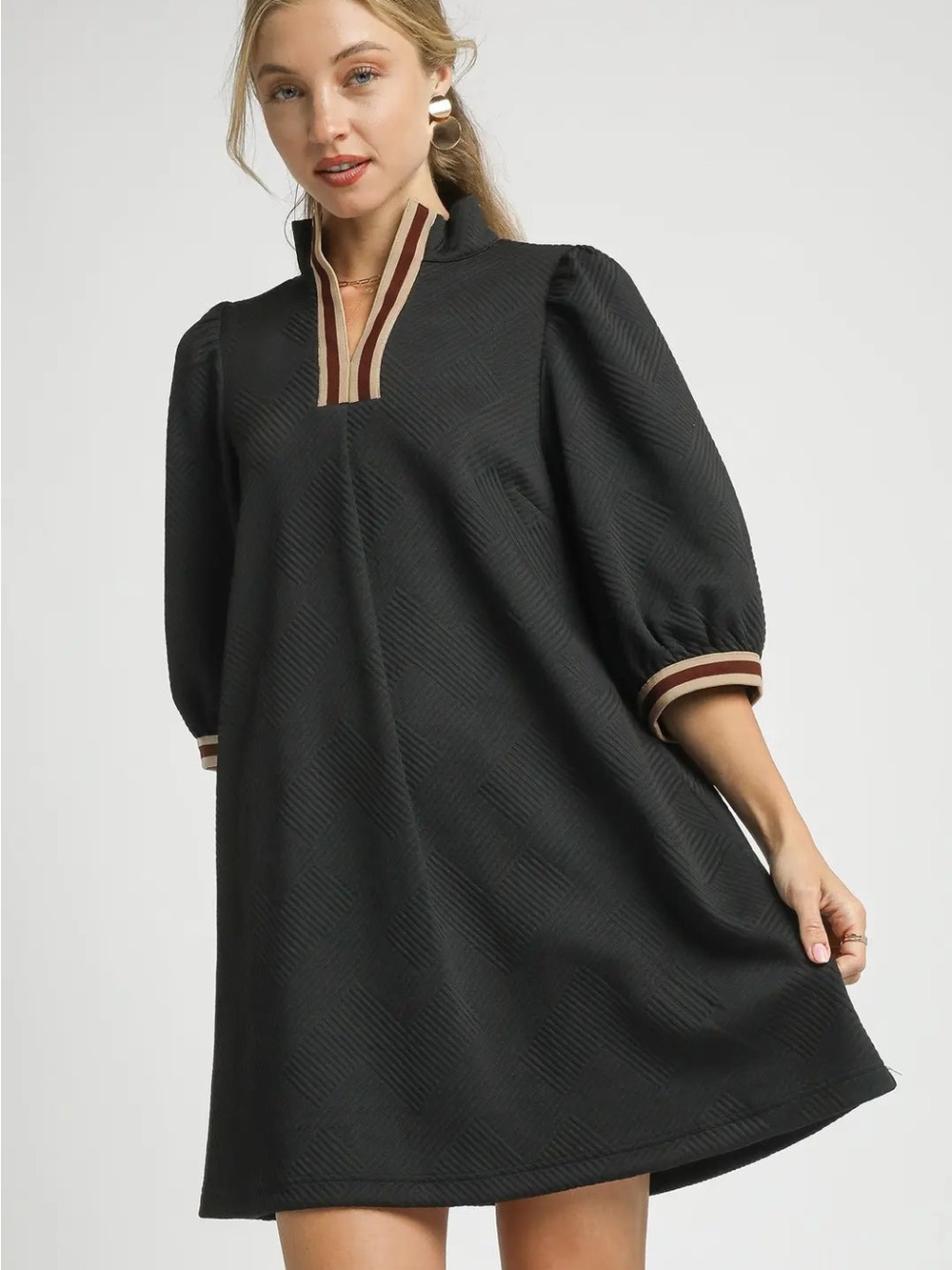 Umgee High Neck Jacquard Mini Dress Black